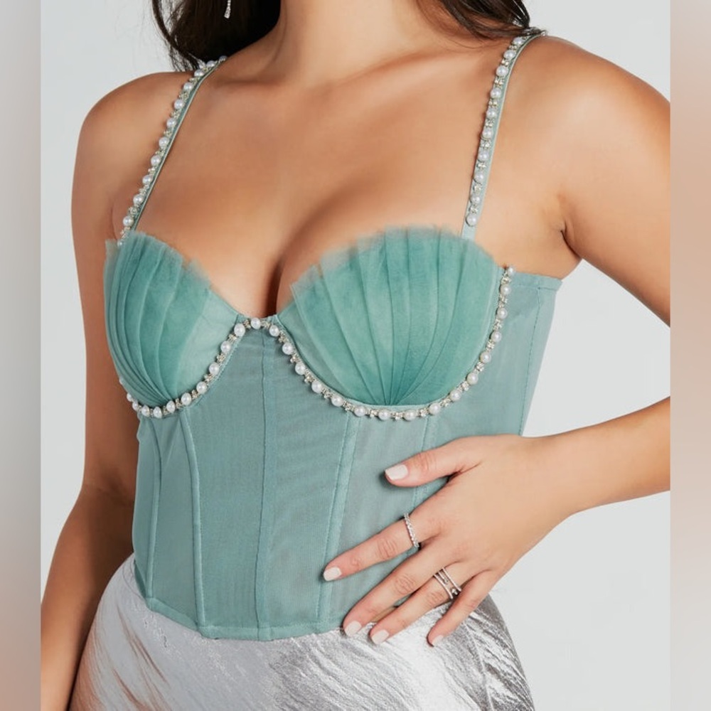 Windsor Dreamy Pearl And Rhinestone Trim Bustier Top